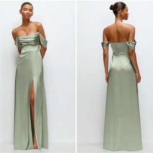 After Six Women's Off-the-Shoulder Satin Charmeuse‎ Maxi Dress
